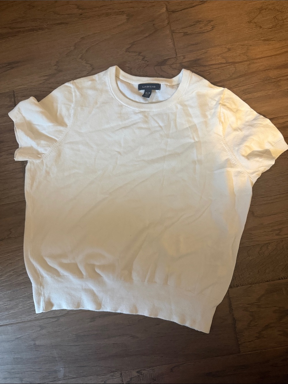 Lands' End Women's Cream Short-Sleeve Knit Crew Top